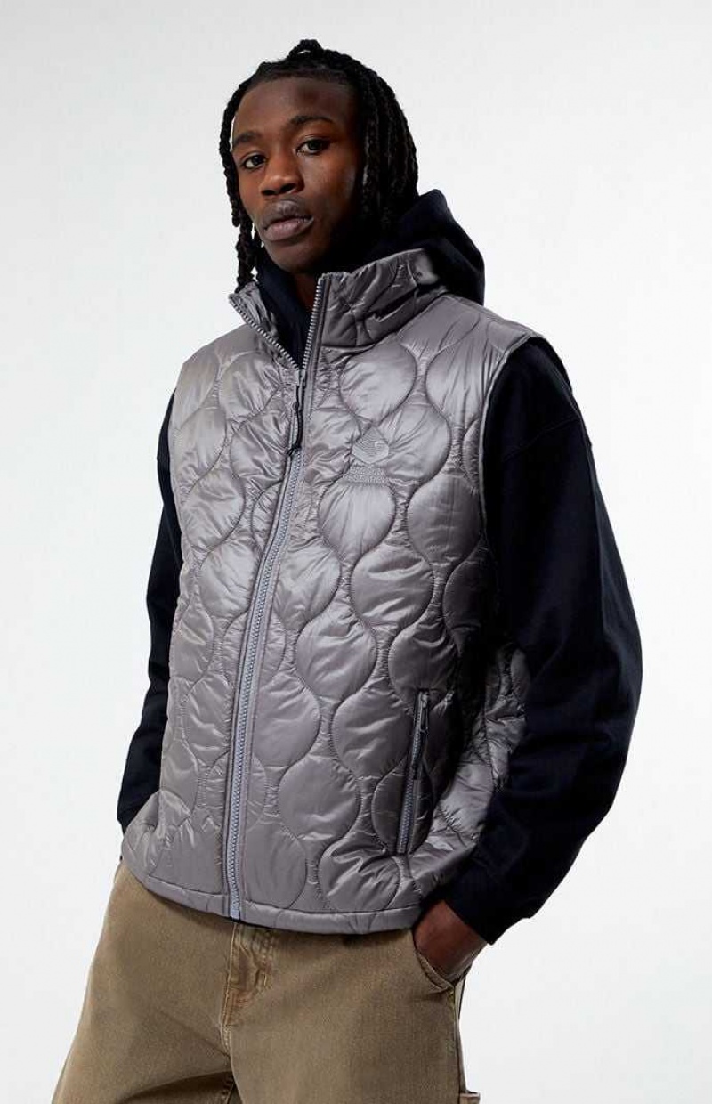 GRAY PacSun Gray Quilted Vest | CAHXMES-92