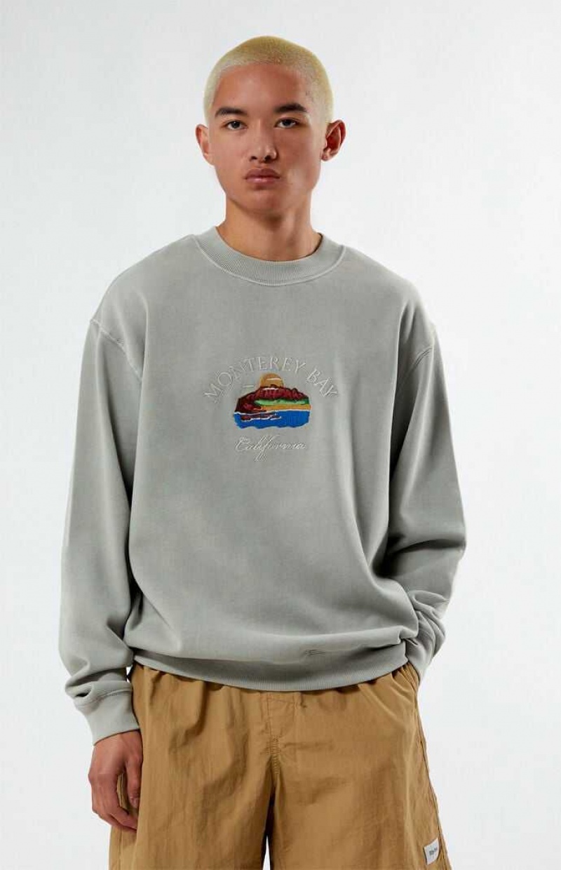 GRAY PacSun Monterey Bay Crew Neck Sweatshirt | KLDGRWN-36