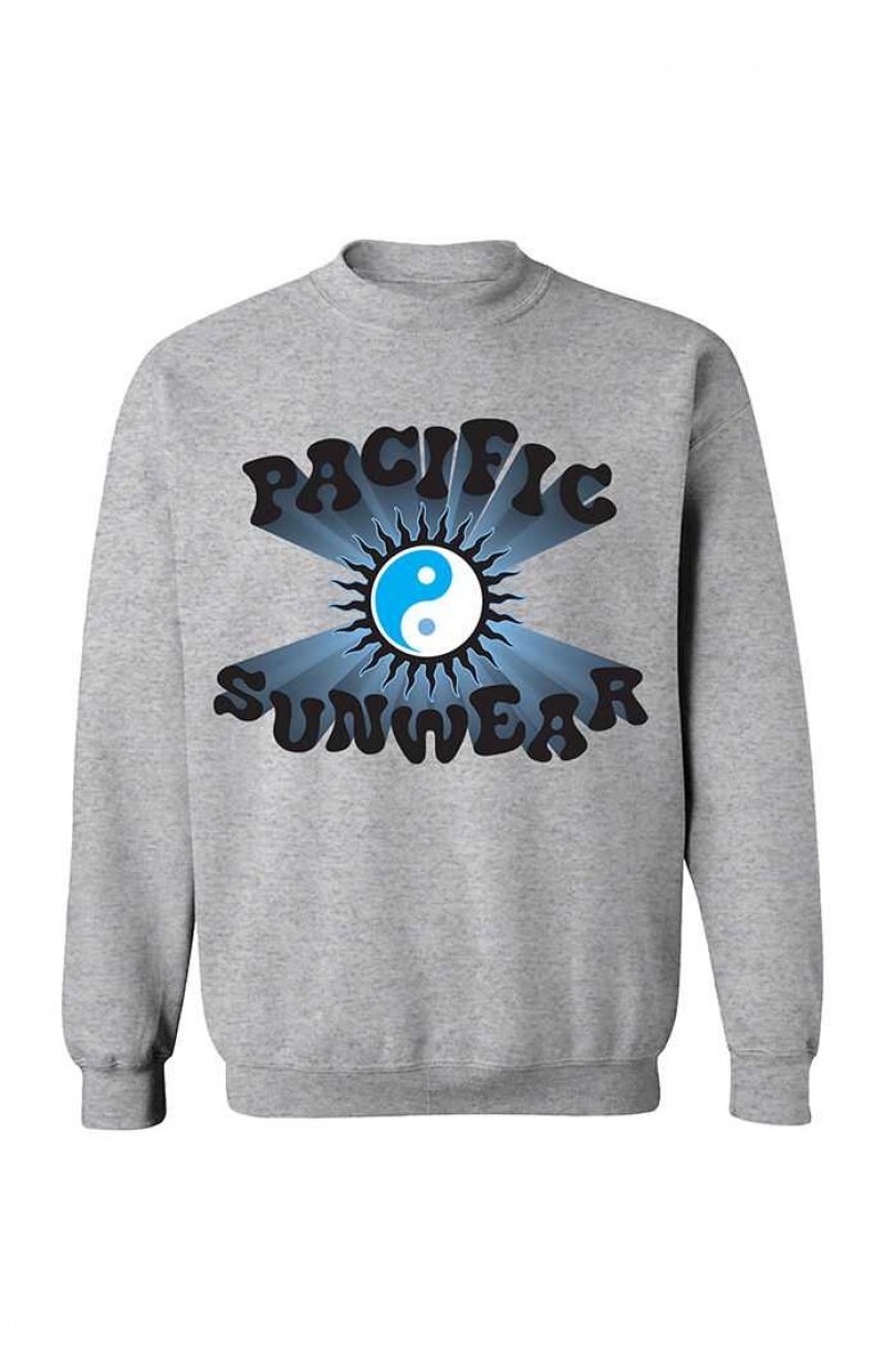 GRAY PacSun Pacific Sunwear Yin & Yang Crew Neck Sweatshirt | SOBZIWV-51