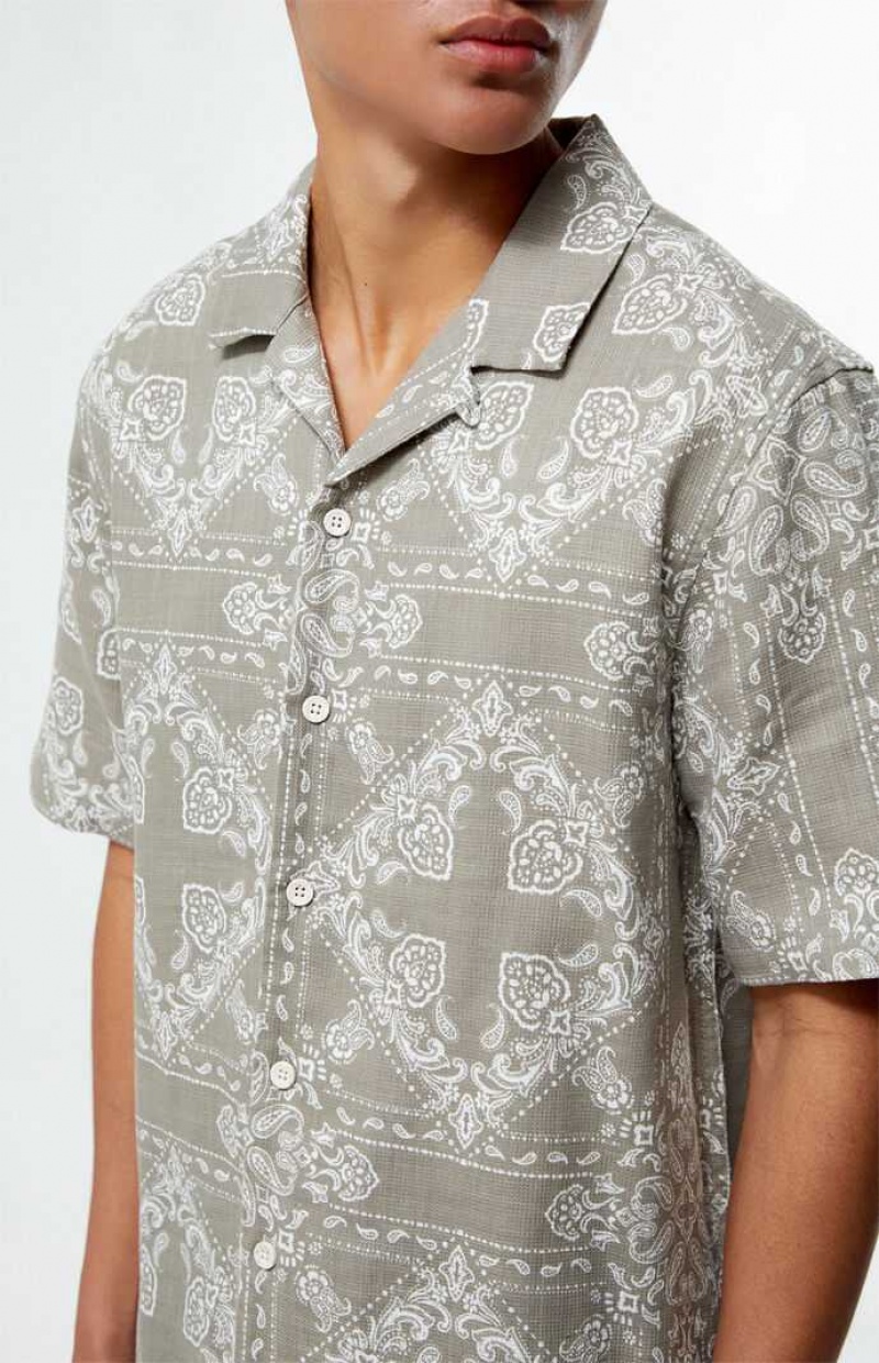 GRAY PacSun Paisley Camp Shirt | FHRNKWU-34