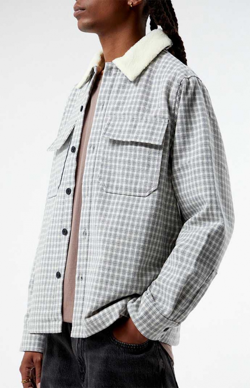 GRAY PacSun Plaid Sherpa Shacket | RCWQVNM-59