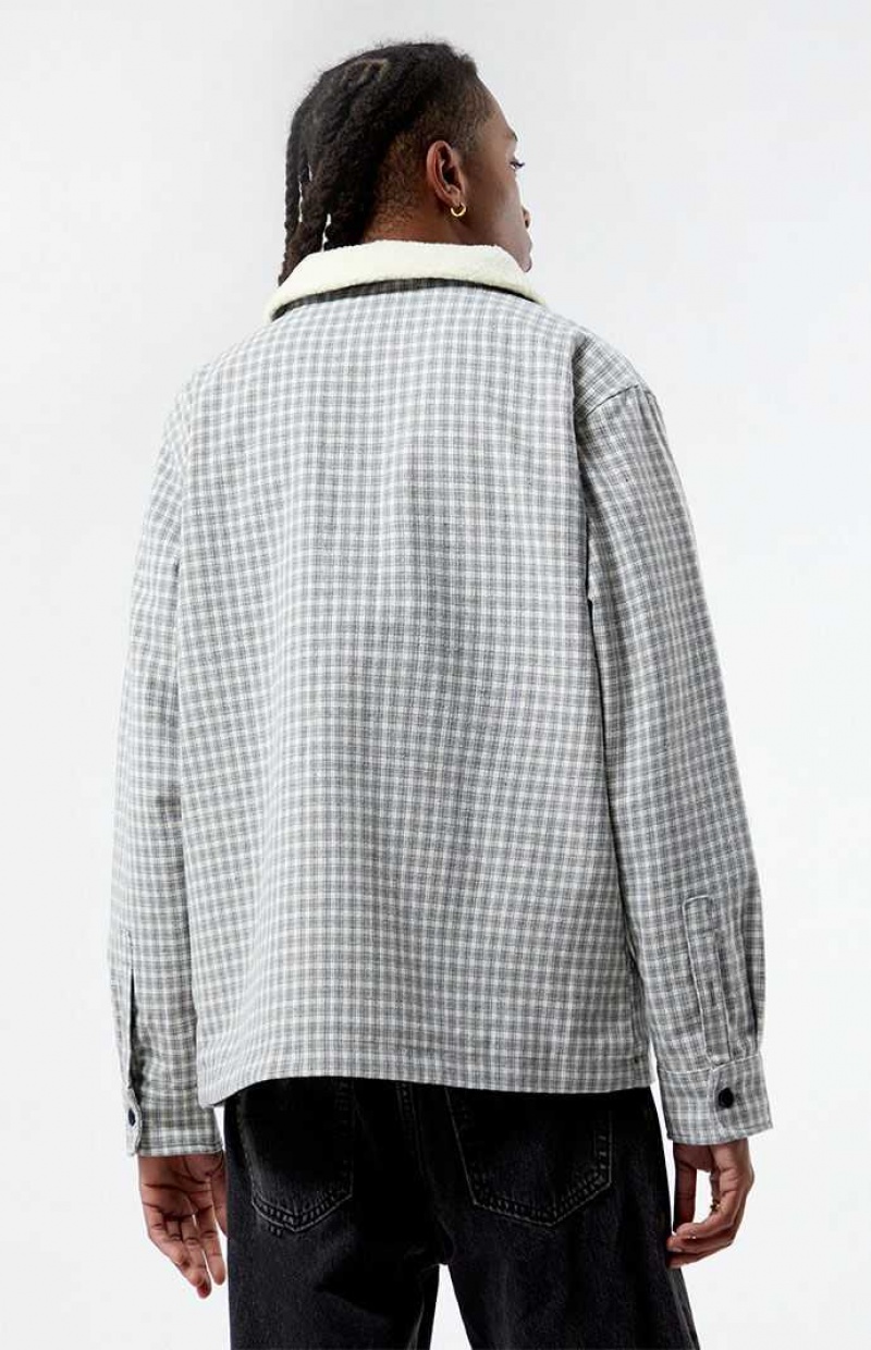 GRAY PacSun Plaid Sherpa Shacket | RCWQVNM-59