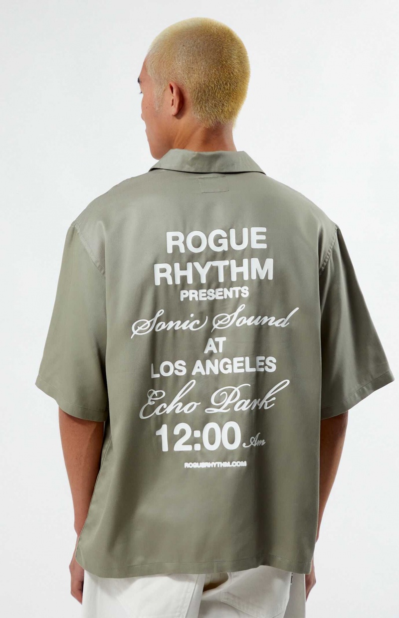 GRAY PacSun Rogue Oversized Embroidered Camp Shirt | MNXYGQC-65