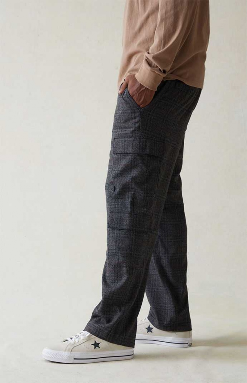 GRAY PacSun Stretch Plaid Cargo Trousers | PBGFOWR-83