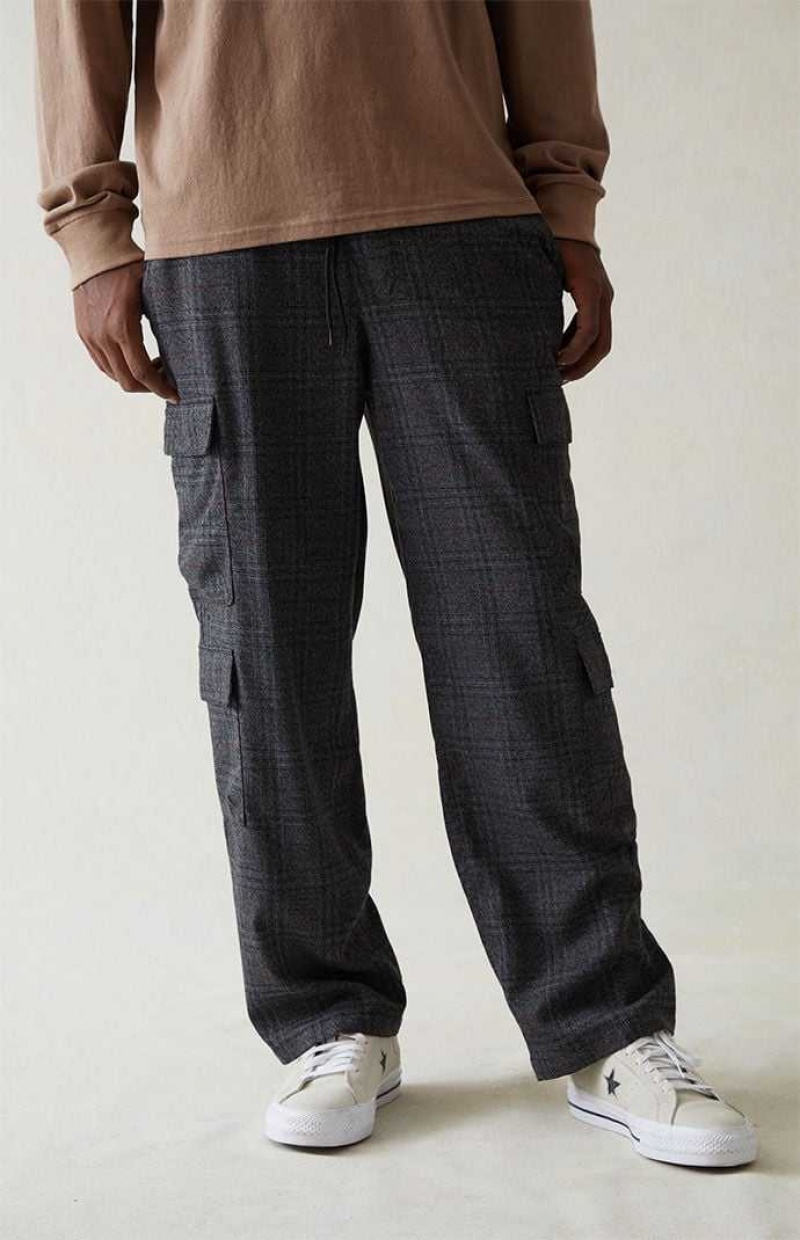 GRAY PacSun Stretch Plaid Cargo Trousers | PBGFOWR-83