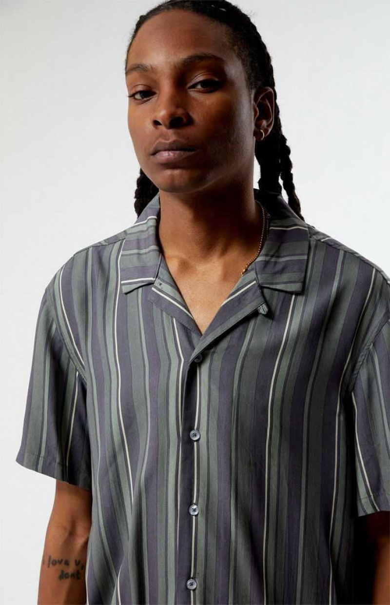 GRAY PacSun Viscose Stripe Camp Shirt | ZAGFHKX-60