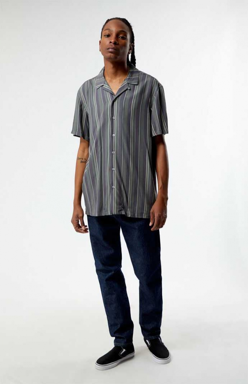 GRAY PacSun Viscose Stripe Camp Shirt | ZAGFHKX-60