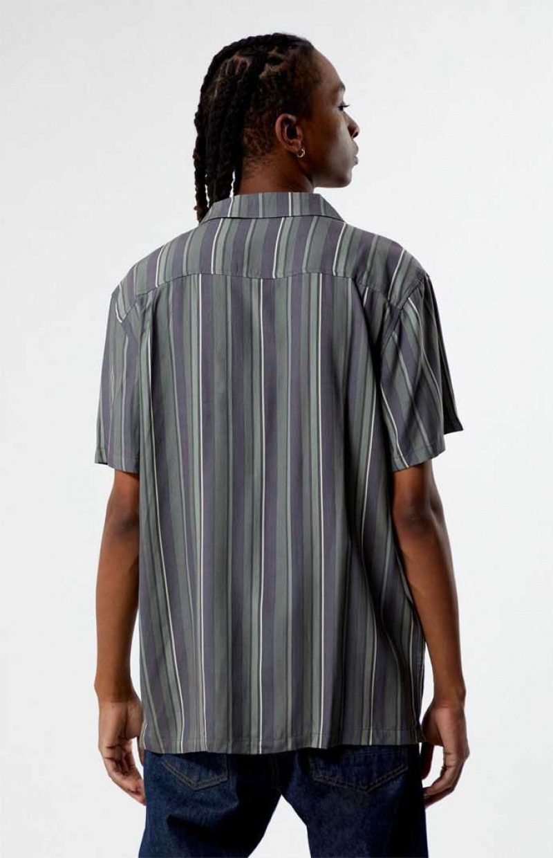 GRAY PacSun Viscose Stripe Camp Shirt | ZAGFHKX-60