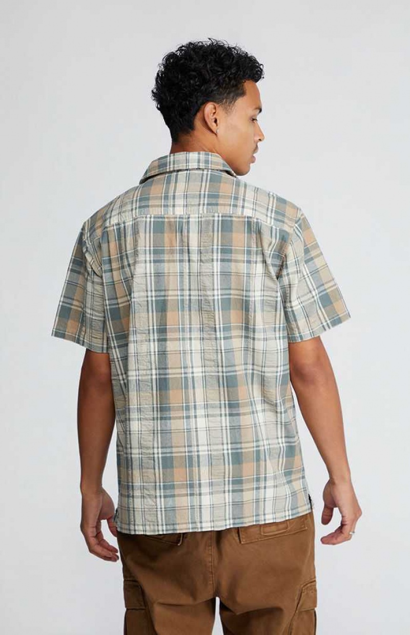 GREEN/BROWN PacSun Green & Brown Plaid Button Down Shirt | CJQELFR-09