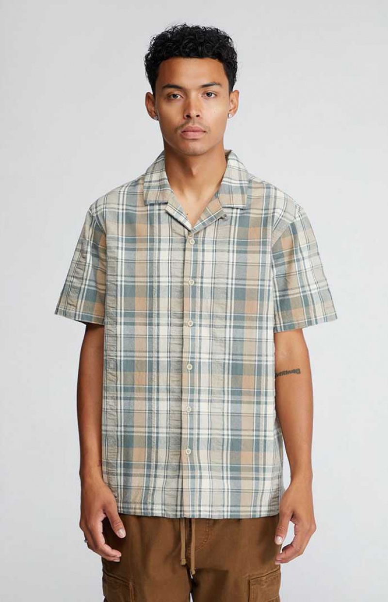 GREEN/BROWN PacSun Green & Brown Plaid Button Down Shirt | CJQELFR-09