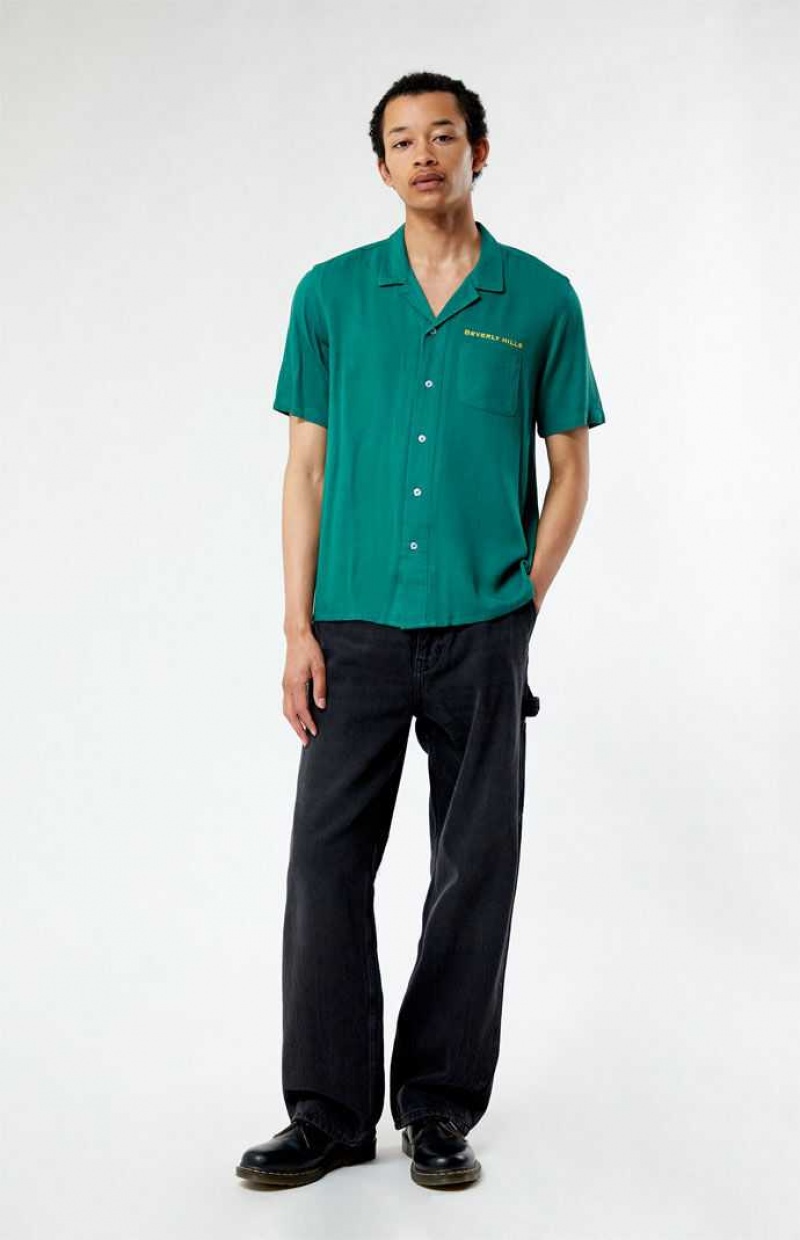 GREEN PacSun Beverly Hills Embroidered Camp Shirt | REUMIWH-50