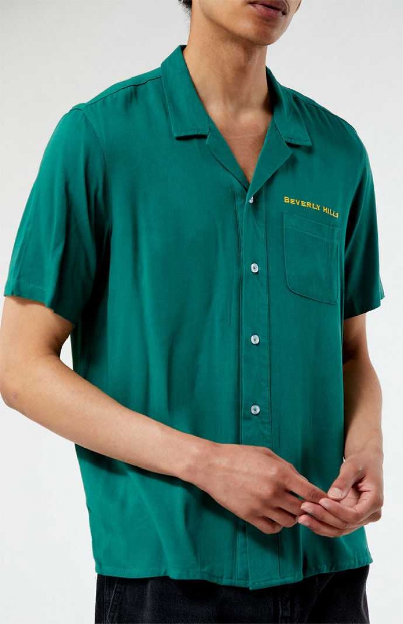 GREEN PacSun Beverly Hills Embroidered Camp Shirt | REUMIWH-50