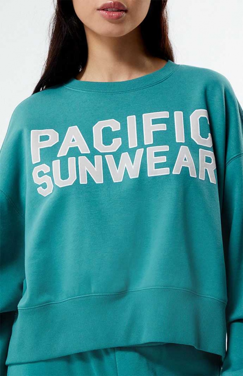 GREEN PacSun Bold Pacific Sunwear Cropped Crew Neck Sweatshirt | SZIHBDT-94