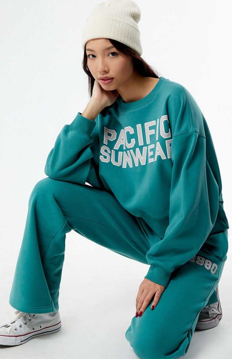 GREEN PacSun Bold Pacific Sunwear Cropped Crew Neck Sweatshirt | SZIHBDT-94