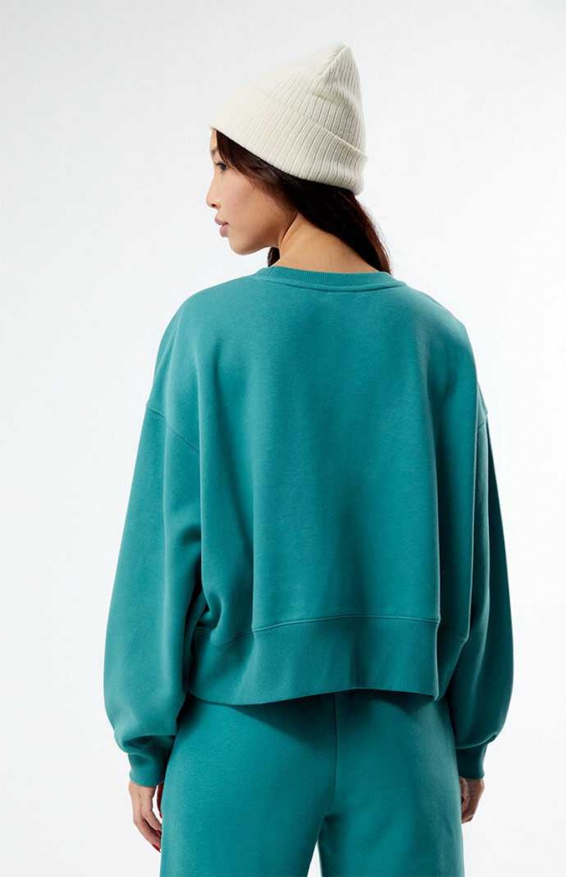 GREEN PacSun Bold Pacific Sunwear Cropped Crew Neck Sweatshirt | SZIHBDT-94