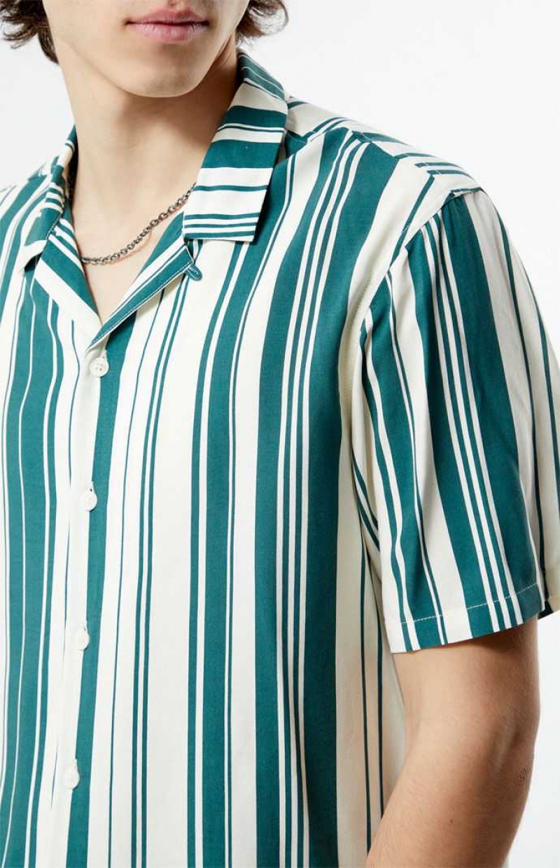 GREEN PacSun Dillon Striped Camp Shirt | WZVFRMS-14