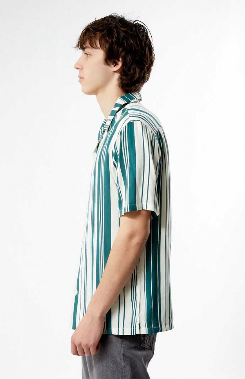 GREEN PacSun Dillon Striped Camp Shirt | WZVFRMS-14