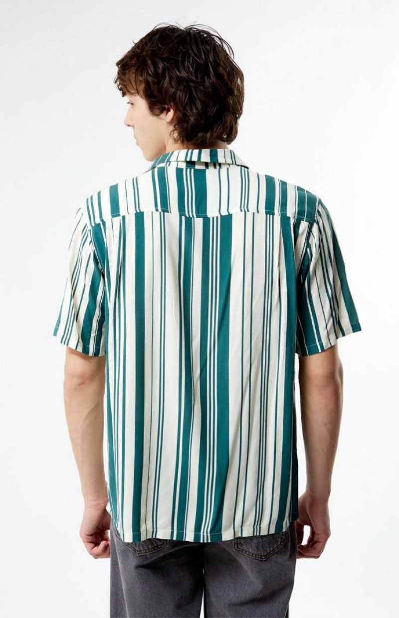 GREEN PacSun Dillon Striped Camp Shirt | WZVFRMS-14