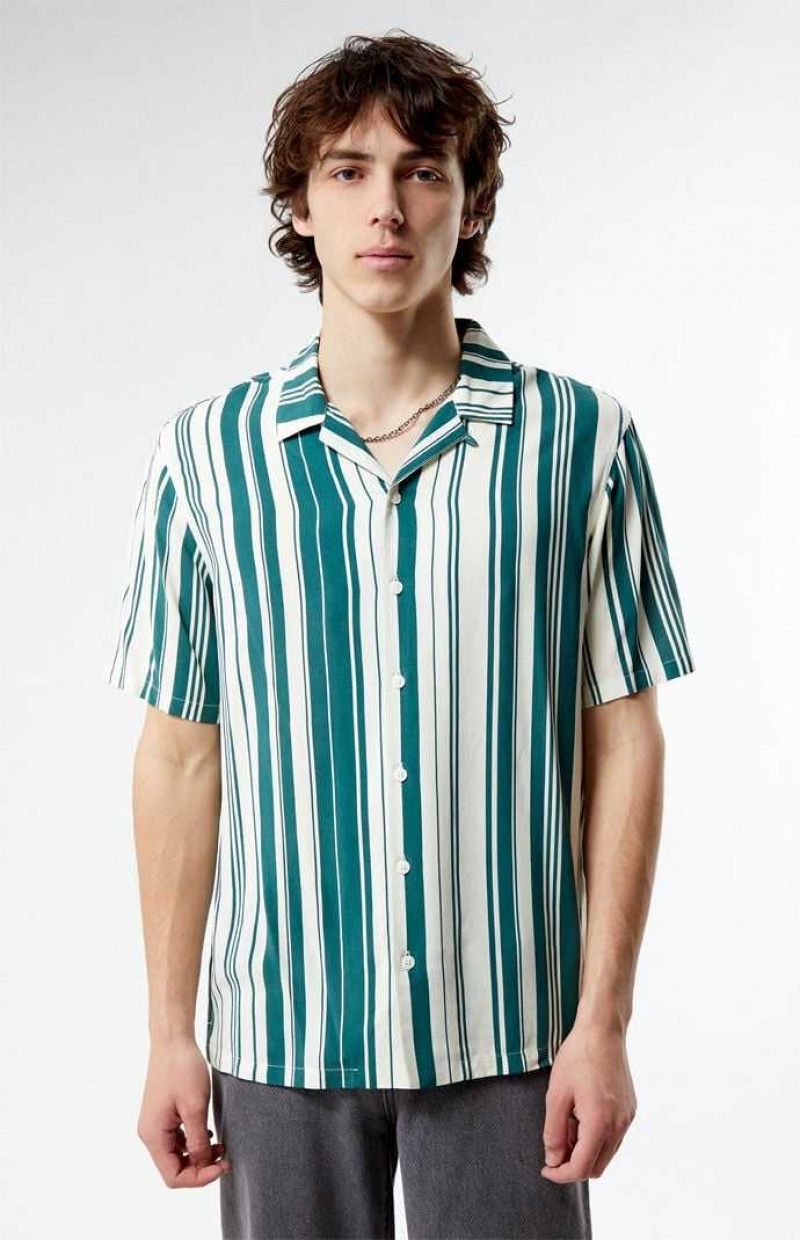 GREEN PacSun Dillon Striped Camp Shirt | WZVFRMS-14