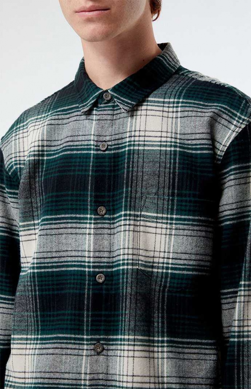 GREEN PacSun Green Classic Plaid Shirt | FGVTUHN-06