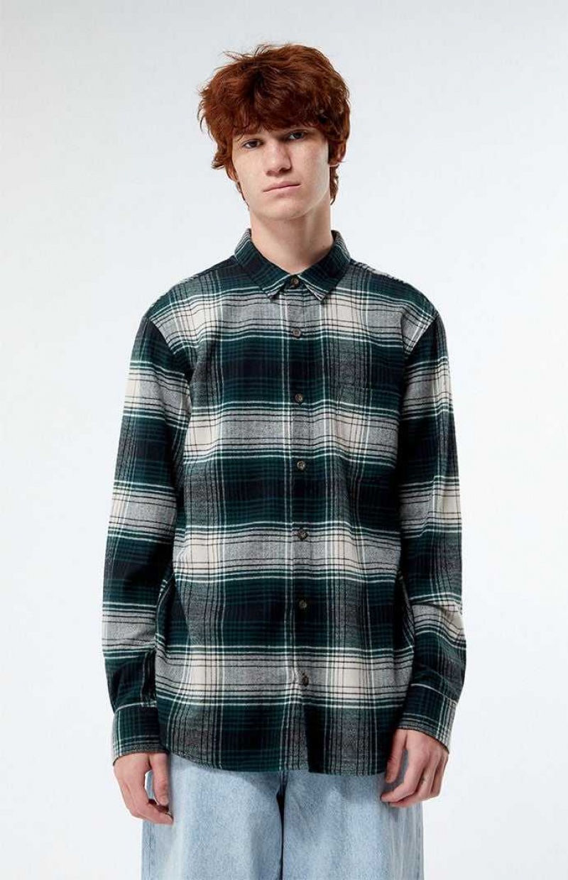 GREEN PacSun Green Classic Plaid Shirt | FGVTUHN-06