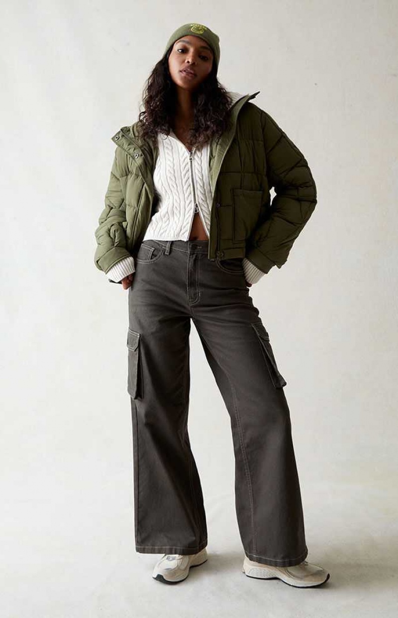 GREEN PacSun Green High Waisted Wide Leg Cargo Pants | FJYBLGT-20