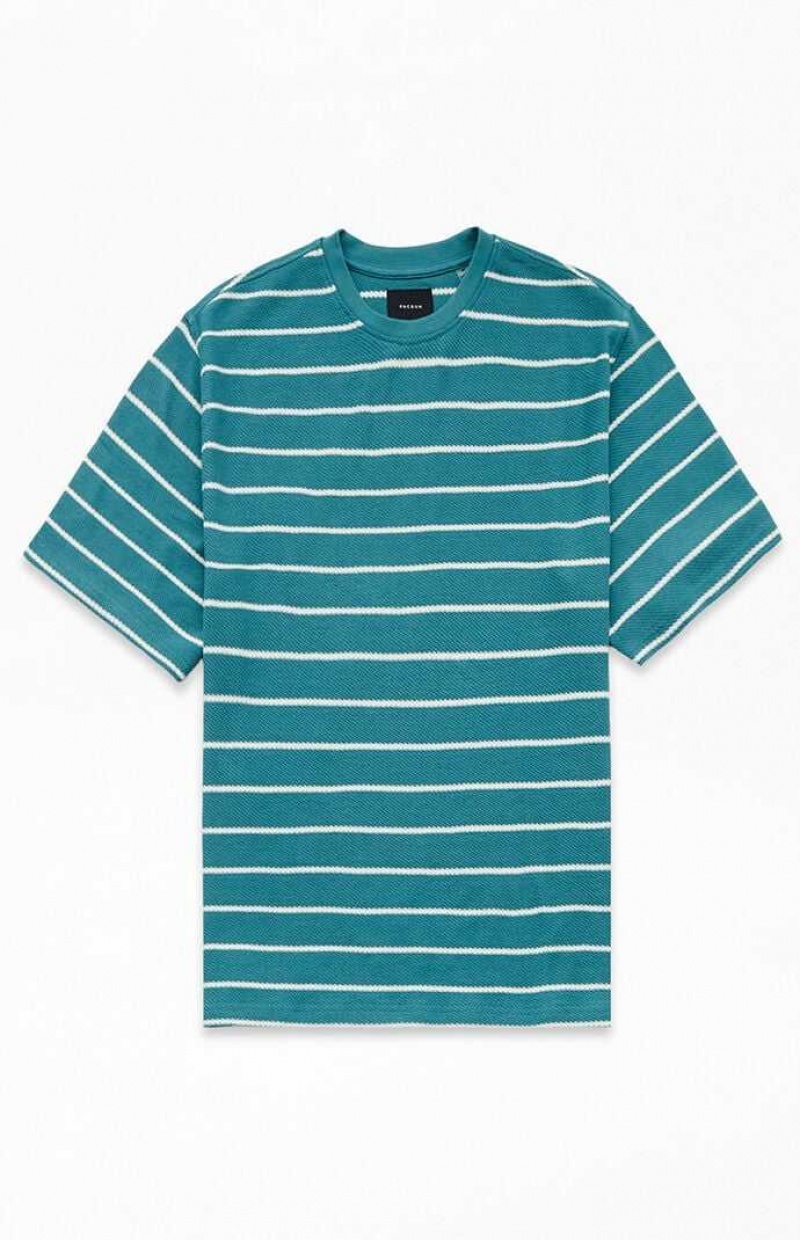 GREEN PacSun Green Island Textured Stripe T-Shirt | FNEAPRZ-98