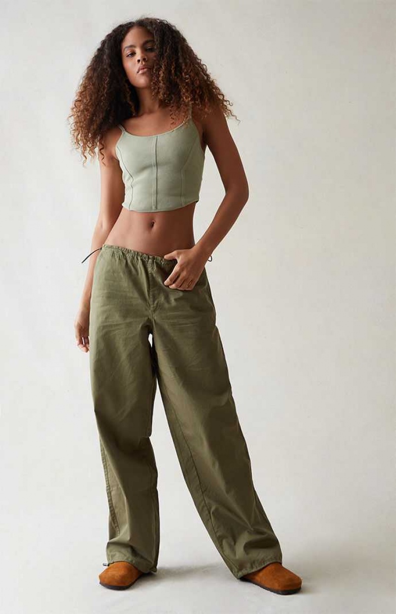 GREEN PacSun Green Low Rise Parachute Pants | FRJPWQT-34