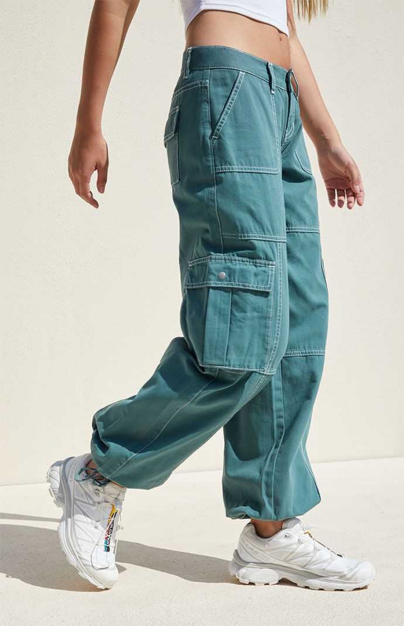 GREEN PacSun Green Low Rise Wide Leg Cargo Pants | WOHIKUV-60