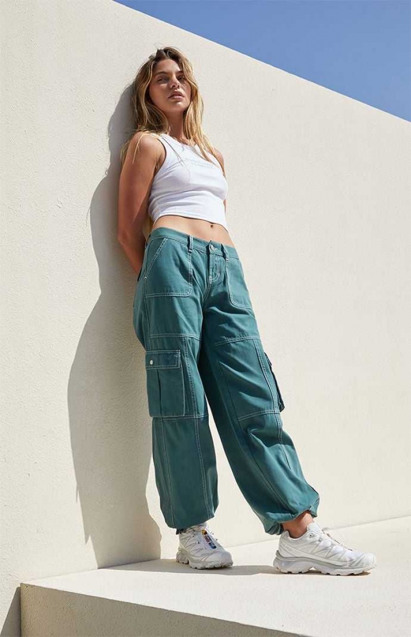 GREEN PacSun Green Low Rise Wide Leg Cargo Pants | WOHIKUV-60