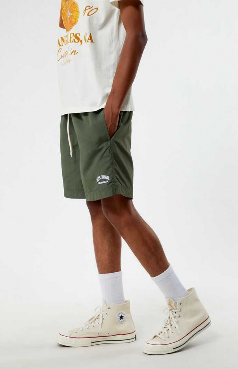 GREEN PacSun Green Nylon Collegiate 6.5" Swim Trunks | CZUJFTI-49