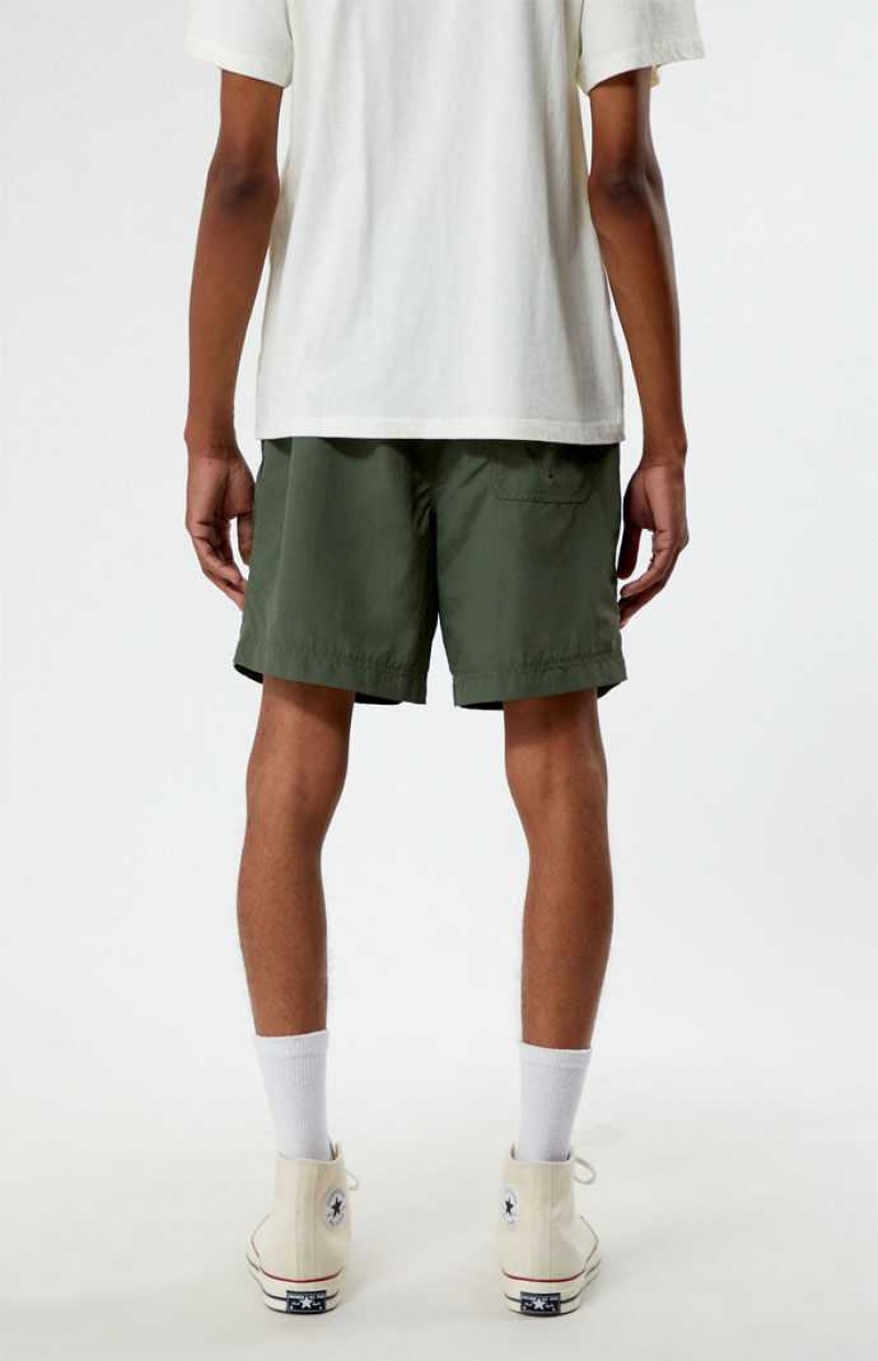 GREEN PacSun Green Nylon Collegiate 6.5" Swim Trunks | CZUJFTI-49