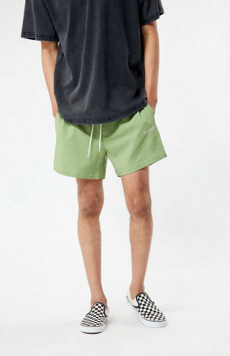 GREEN PacSun Green Sail Seersucker 4.5" Swim Trunks | RGHBZTK-45