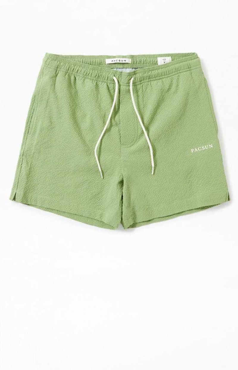 GREEN PacSun Green Sail Seersucker 4.5" Swim Trunks | RGHBZTK-45