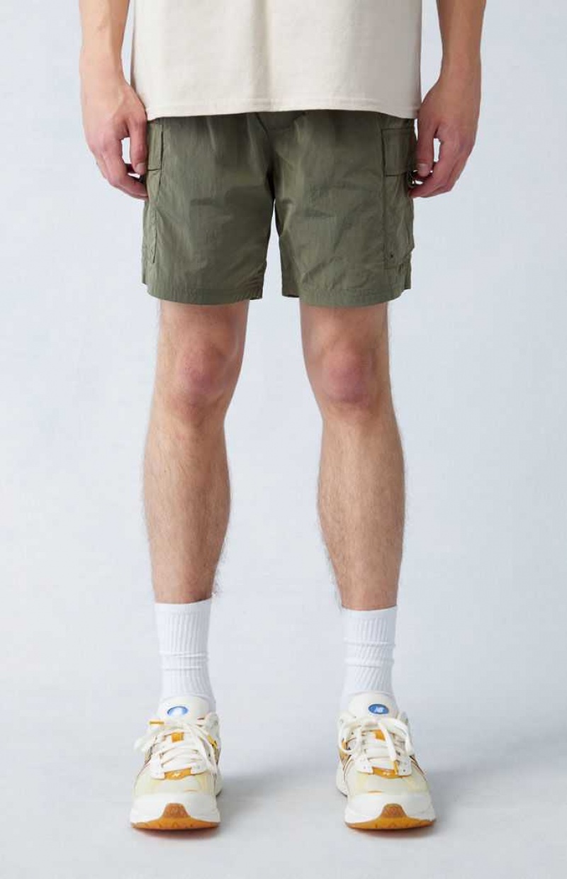 GREEN PacSun Olive Nylon Cargo Shorts | WPJBOIS-36