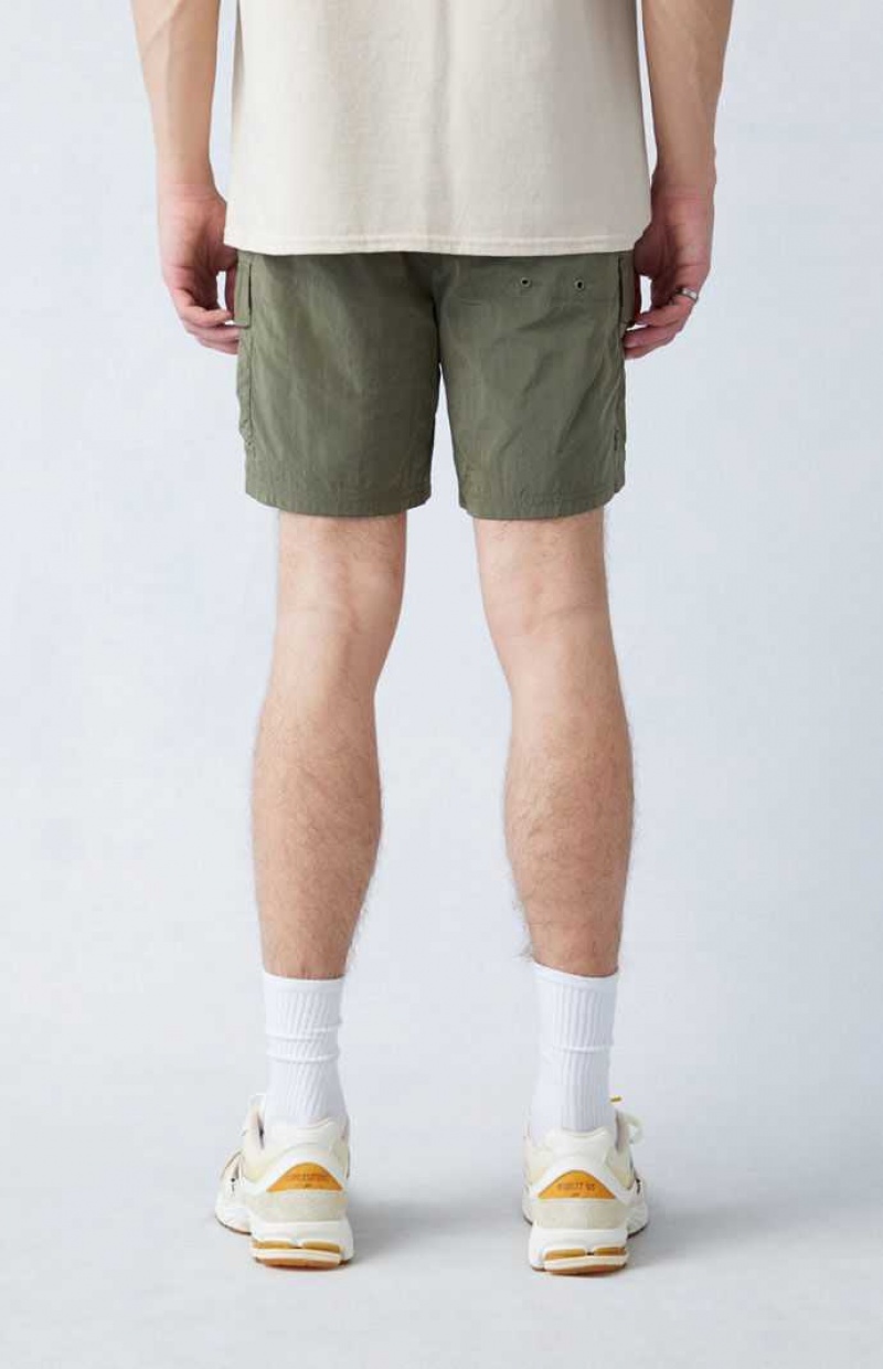 GREEN PacSun Olive Nylon Cargo Shorts | WPJBOIS-36