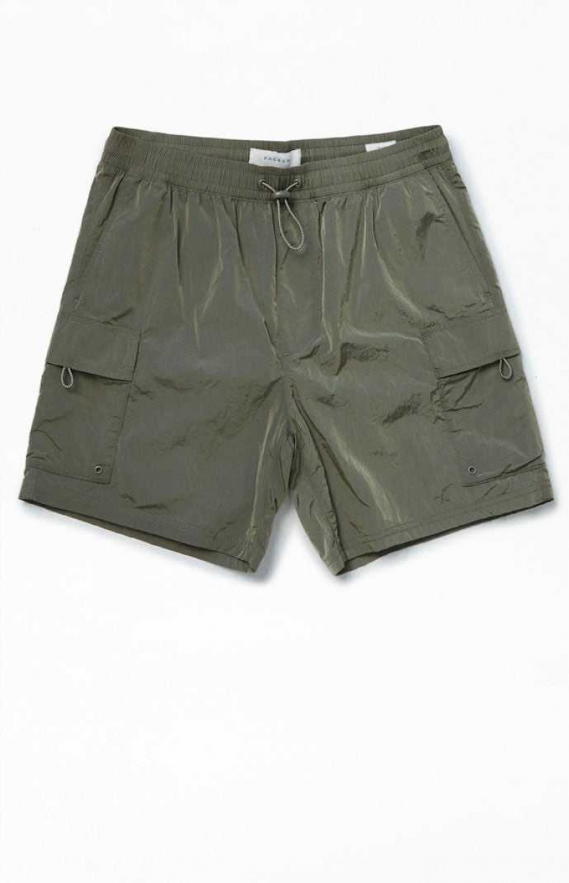 GREEN PacSun Olive Nylon Cargo Shorts | WPJBOIS-36