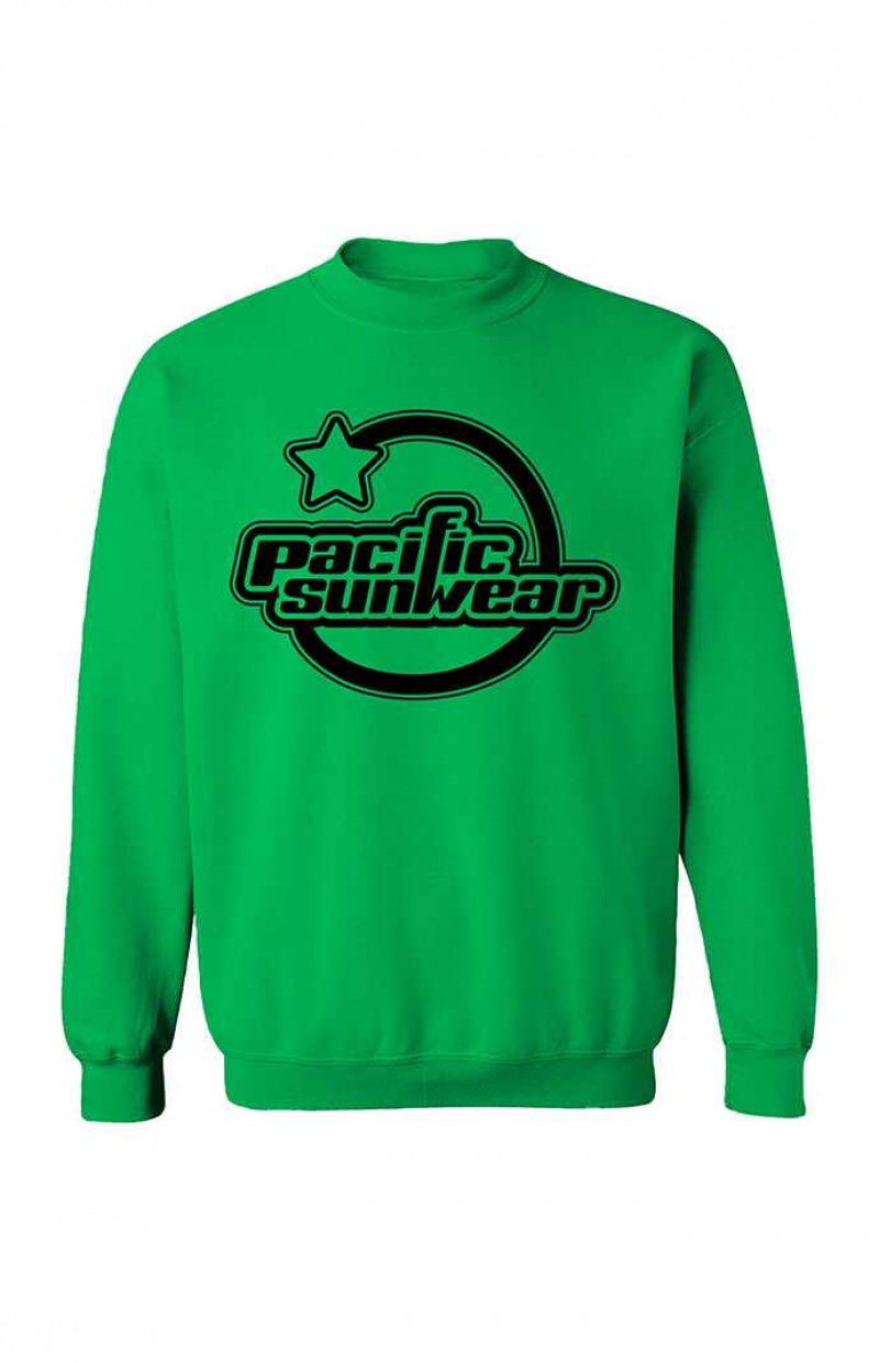 GREEN PacSun Pacific Sunwear Black Star Crew Neck Sweatshirt | TKYXOHL-59