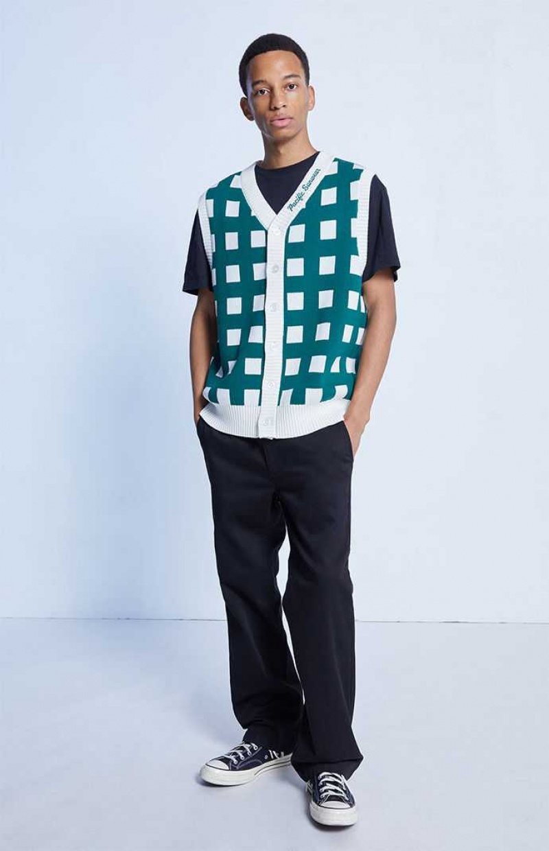 GREEN PacSun Pacific Sunwear Grid Sleeveless Sweater Vest | PRESGFU-20