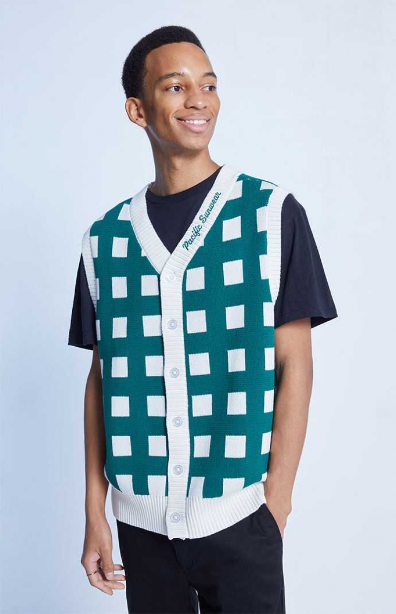 GREEN PacSun Pacific Sunwear Grid Sleeveless Sweater Vest | PRESGFU-20