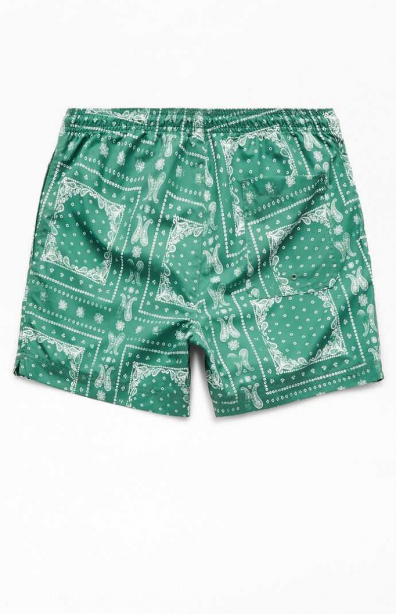 GREEN PacSun Recycled Bandana Block Green 4.5" Swim Trunks | DZJIVRB-63