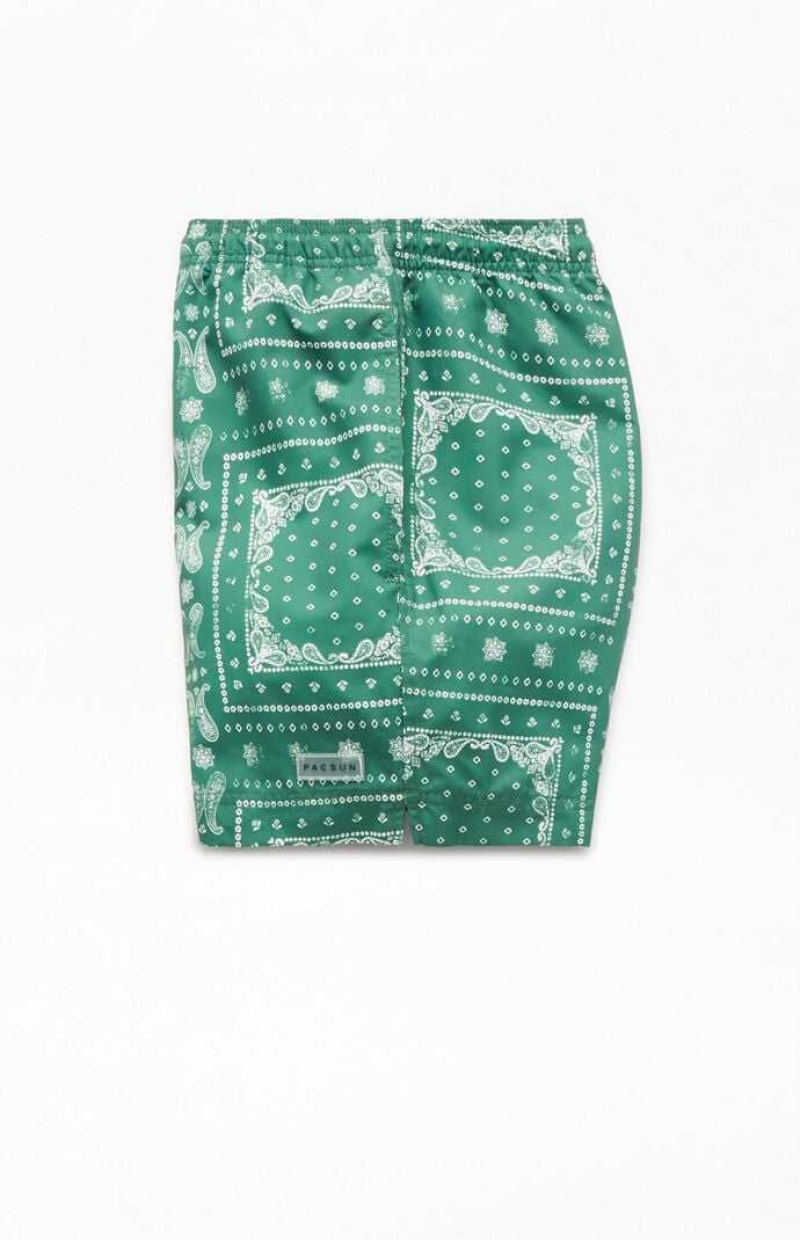 GREEN PacSun Recycled Bandana Block Green 4.5" Swim Trunks | DZJIVRB-63