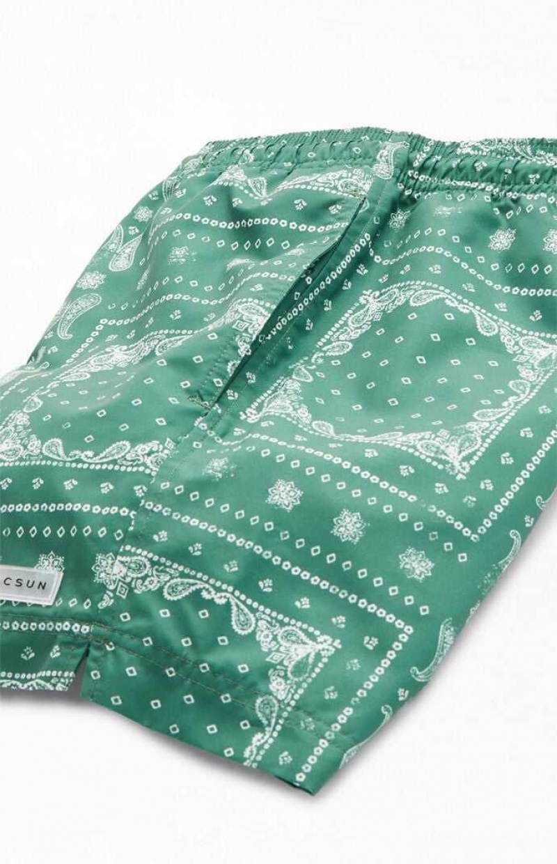 GREEN PacSun Recycled Bandana Block Green 4.5" Swim Trunks | DZJIVRB-63