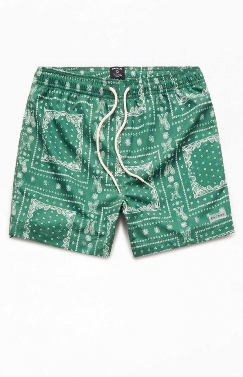 GREEN PacSun Recycled Bandana Block Green 4.5" Swim Trunks | DZJIVRB-63