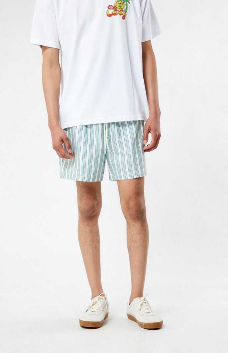 GREEN PacSun Stripe 4.5" Swim Trunks | PZCWLOT-28