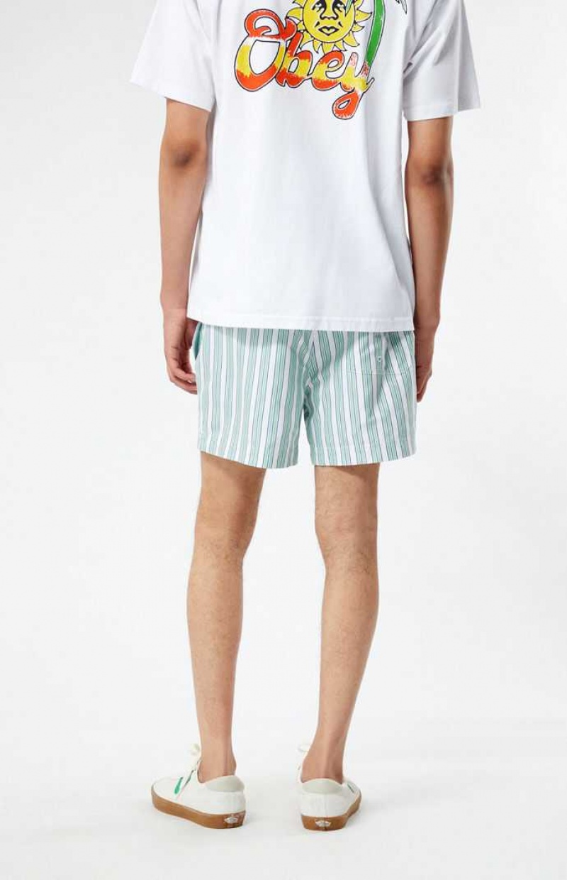 GREEN PacSun Stripe 4.5" Swim Trunks | PZCWLOT-28