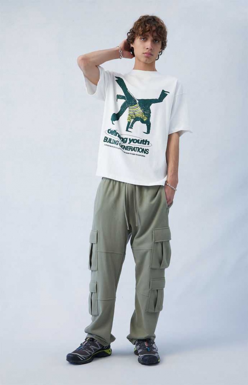 GREEN PacSun Terry Olive Straight Cargo Sweatpants | FYVRBMN-27