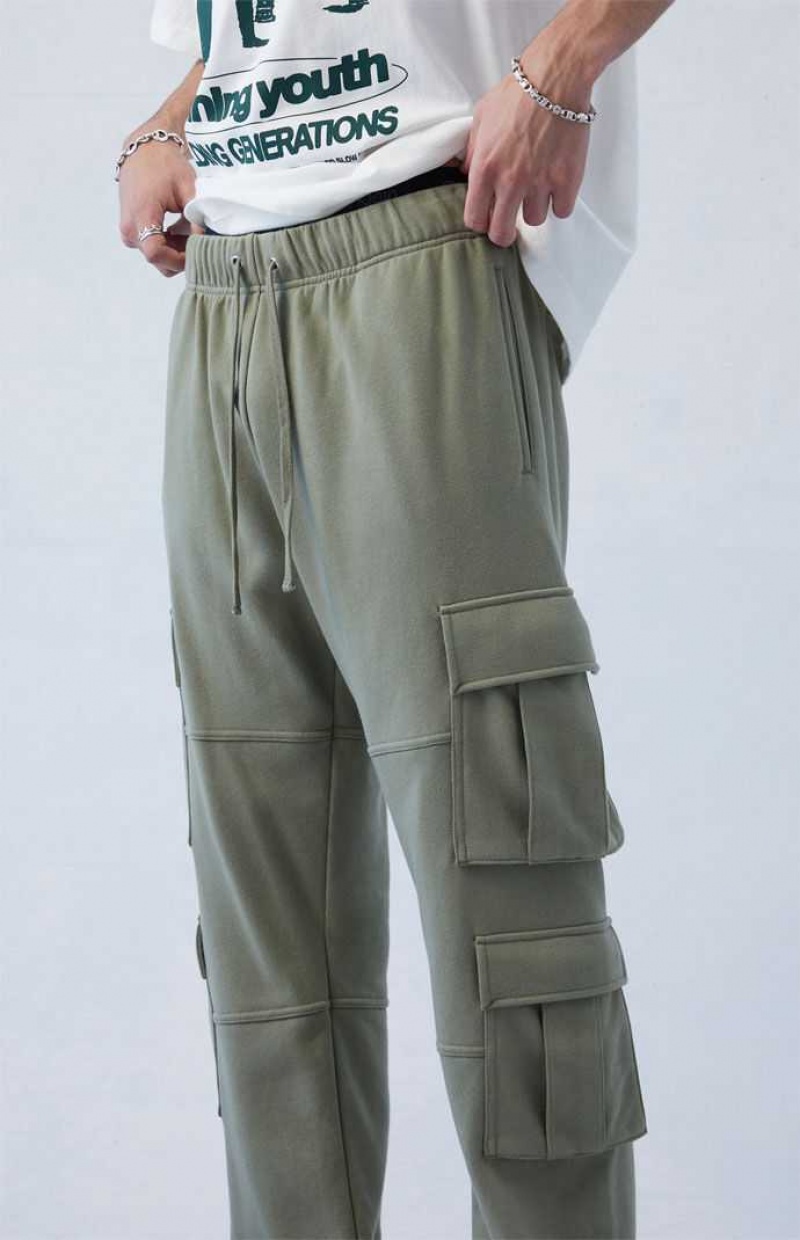 GREEN PacSun Terry Olive Straight Cargo Sweatpants | FYVRBMN-27