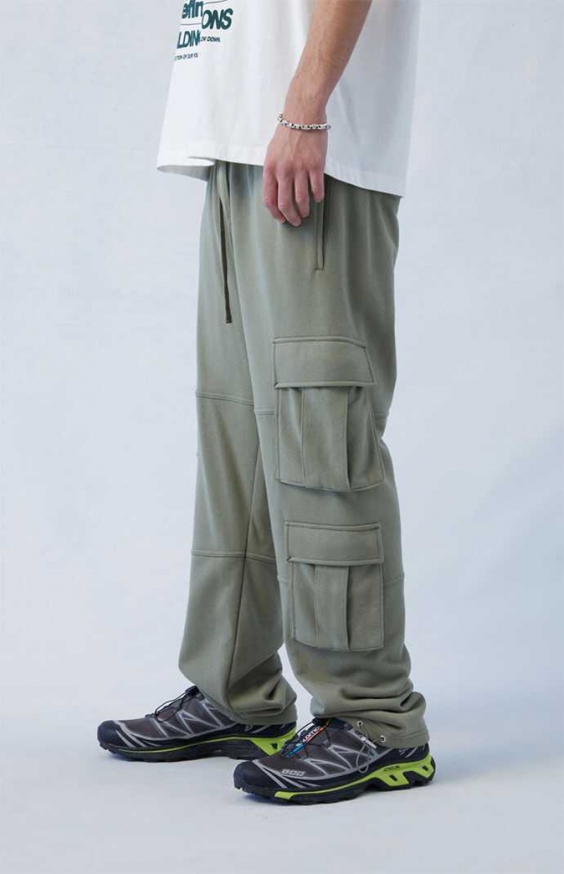 GREEN PacSun Terry Olive Straight Cargo Sweatpants | FYVRBMN-27