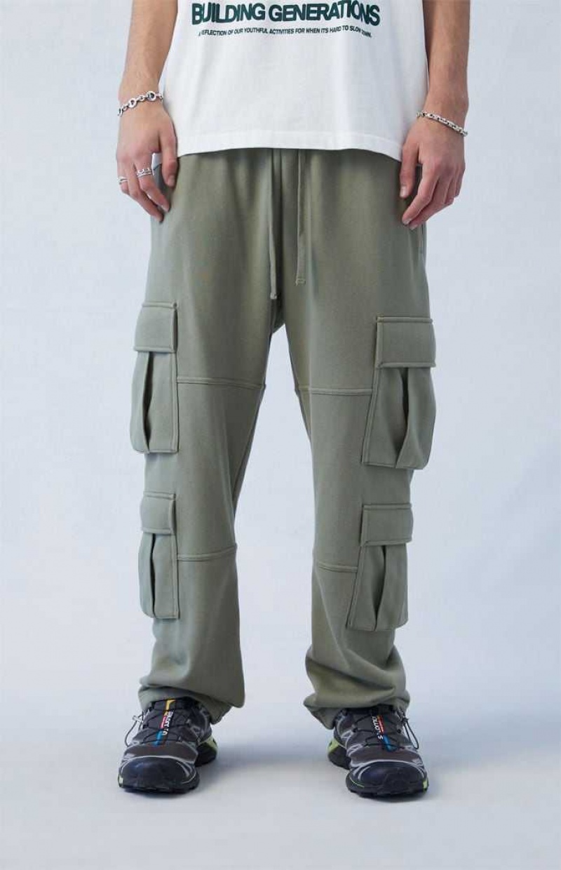 GREEN PacSun Terry Olive Straight Cargo Sweatpants | FYVRBMN-27